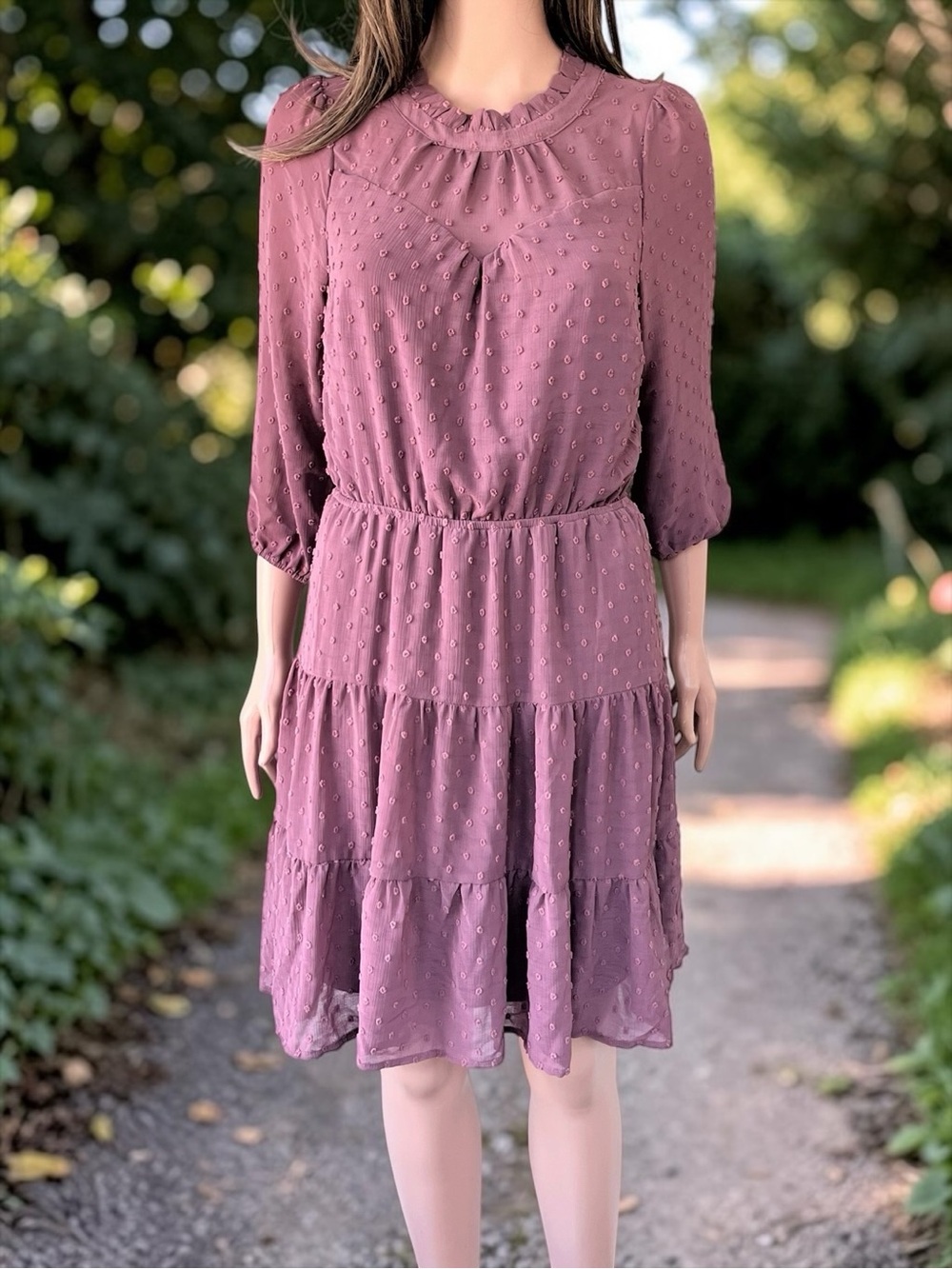 Monteau Dusty Rose Swiss Dot Tiered Dress Size M NWT Romantic Boho